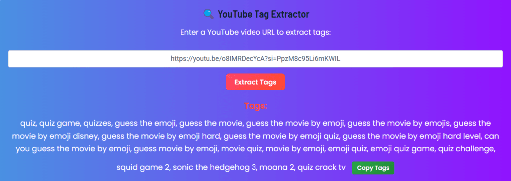 YouTube Tag Extractor